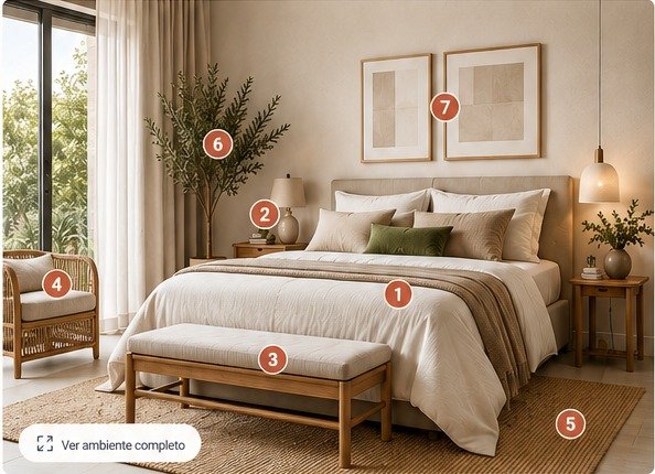 Dormitorio minimalista · piezas numeradas